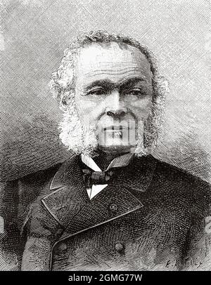 Charles Adolphe Wurtz (1817-1884) war ein elsässischer französischer Chemiker. Er ist bei organischen Chemikern für die Wurtz-Reaktion bekannt, die Kohlenstoff-Kohlenstoff-Bindungen durch Reaktion von Alkylhalogeniden mit Natrium bildet. Wurtz war auch ein einflussreicher Schriftsteller und Pädagoge, Frankreich. Europa. Alte, gravierte Illustration aus dem 19. Jahrhundert von La Nature 1883 Stockfoto