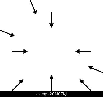 Nach innen zeigende Pfeile. Radiale, strahlende Pfeile, Zeiger - Stock-Vektor-Illustration, Clip-Art-Grafiken Stock Vektor