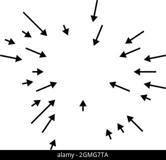 Nach innen zeigende Pfeile. Radiale, strahlende Pfeile, Zeiger - Stock-Vektor-Illustration, Clip-Art-Grafiken Stock Vektor