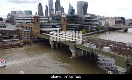 Cannon Street Railway Bridge City of London Luftaufnahme Sommer 2021 Stockfoto