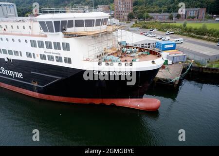 Port Glasgow, Schottland, Großbritannien, 5. September 2021, Ferguson Marine Werft und der Fortschritt der neuen Calmac Fähre namens Glen Sannox Stockfoto