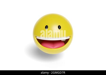 Fröhliche Emoji auf weißem Hintergrund isoliert. 3d-Illustration. Stockfoto