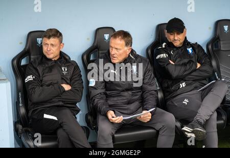 Malmoe, Schweden. September 2021. Cheftrainer Jon Dahl Tomasson von Malmoe FF gesehen während des Allsvenskan-Spiels zwischen Malmoe FF und Djurgaarden im Eleda Stadion in Malmoe. (Foto: Gonzales Photo/Alamy Live News Stockfoto