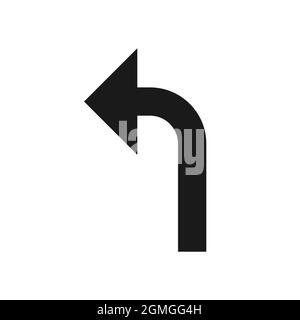 Links gekrümmtes schwarzes Pfeilsymbol auf weißem Hintergrund Stock Vektor