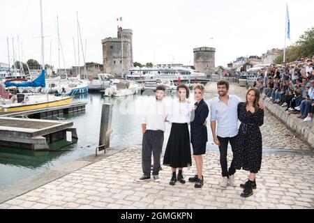 Clement Remiens, Nicolas Anselmo, Catherine Davydzenka, Augustin Galliana und Vanessa Demouy nehmen am 18. September 2021 am 23. TV Fiction Festival in La Rochelle, Frankreich, am Ici tout, Teil. Foto von David Niviere/ABACAPRESS.COM Stockfoto