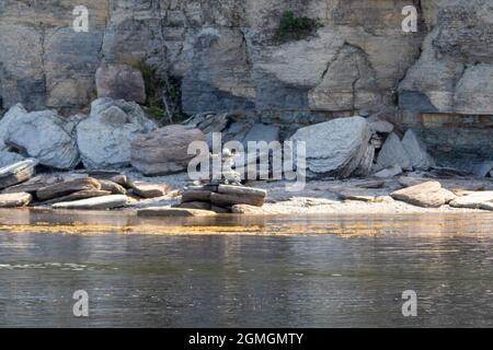 Kanada, Québec, Réserve de Parc national de l'Archipel-de-Mingan. PHARE sur l'ile aux Perroquets Stockfoto