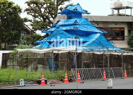 Tokyo Castle von Makoto Aida im Meiji Jingu Gaien Park - Teil des Pavilion Tokyo Projekts von Kunstwerken, die während der Olympischen Spiele und Paralympics in Tokio installiert wurden. Stockfoto