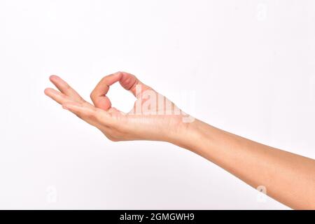 Gyan Mudra Geste Hand isoliert auf weißem Hintergrund mit Beschneidungspfad Stockfoto