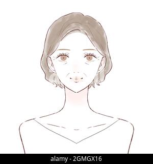 Büste-up vor der mittleren alten Frau. Hautpflegebild. Auf weißem Hintergrund. Stockfoto