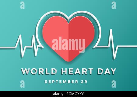Welt Herz Tag Illustration in Papierkunst Schnitt Stil Design Stock Vektor