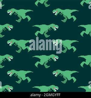 Dinosaurier Tyrannosaurus rex Pixel Art Muster nahtlos. Der pixelige T-rex ist ein Raubtier-Echsenhintergrund. 8 Bit prähistorisches Dino Ornament. Baby Stoff tex Stock Vektor