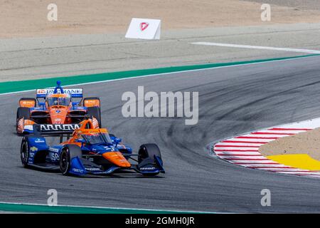 Monterey, Kalifornien, USA. September 2021. FELIX ROSENQVIST (7) aus Varnamo, Schweden, qualifiziert sich beim WeatherTech Raceway Laguna Seca in Monterey, Kalifornien, für den Firestone Grand Prix von Monterey. (Bild: © Kenneth Weisenberger Grindstone/ASP via ZUMA Press Wire) Stockfoto