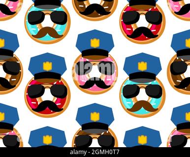 Donut Cop Muster nahtlos. Donut Polizist Hintergrund. vektor-Textur Stock Vektor