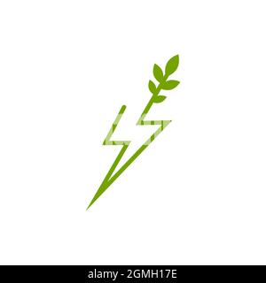 Grüne Blitz einfache flache Symbol. Sturm oder Donner und Blitzschlag Zeichen isoliert auf weiß. Symbol für hohe Stromspannung. Vetor illustrati Stock Vektor
