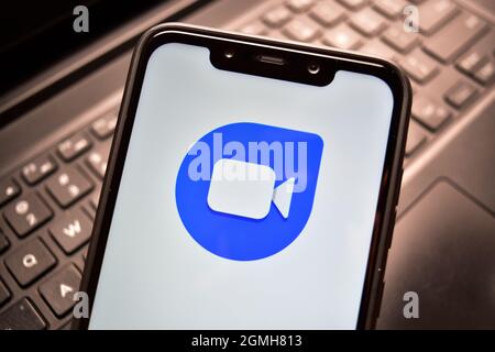 Neu Delhi, Indien - 22. Dezember 2019: Google Duo App auf Smartphone, Anwendung für Videoanrufe Google Duo Logo auf Mobiltelefon Stockfoto