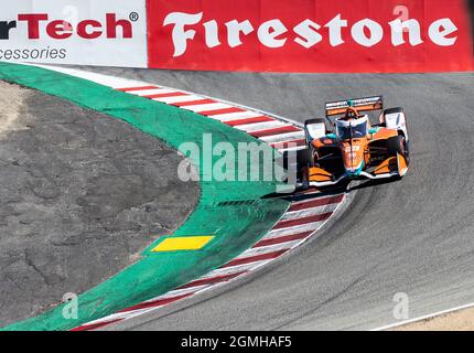 September 18 2021 Monterey, CA, USA Fahrer James Hinchcliffe im Korkenzieher während des NTT Firestone Grand Prix von Monterey Qualifying auf dem WeatherTech Raceway Laguna Seca Monterey, CA Thurman James/CSM Stockfoto