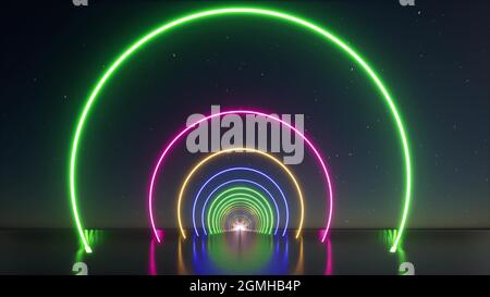 Ultraviolett Geometrische Technologie Neonlicht Kreis Digitale Technologie 3d-Rendering Stockfoto