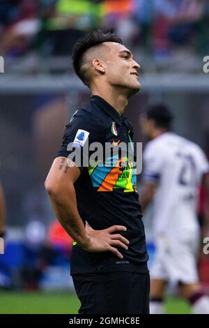 Mailand, Italien - 18 2021. september - martinez lautaro f.c. Inter lächelt während des Serie-A-Spiels Inter- Bologna San Siro Stadium Credit: Christian Santi/Alamy Live News Stockfoto