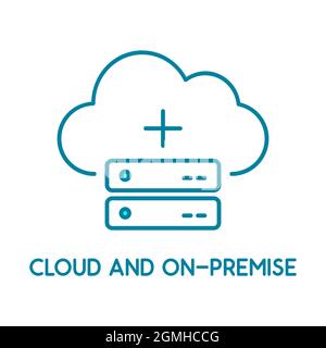 Symbol für Cloud- und On-Premise-Service-Line. Lokale Netzwerk- und Cloud-basierte Lösungen. Interne Infrastruktur im Vergleich zum globalen Netzwerk. Virtuelle und physische Daten Stock Vektor