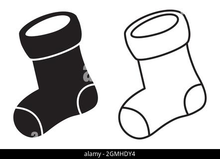 Weihnachtliche Sockenikone. Schwarze weihnachtssocken. Vektorgrafik. Socken-Symbol isoliert Stock Vektor