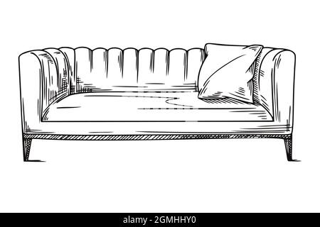 Skizze eines Sofas isoliert auf weißem Hintergrund. Vektorgrafik. Stock Vektor