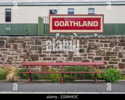 Nostalgische Szenen in der Goathland Heritage Railway, Teil des Filmset für das Fernsehprogramm Heartbeat, das in den 1960er Jahren in der sogenannten Stadt Aidensfield gedreht wurde Stockfoto