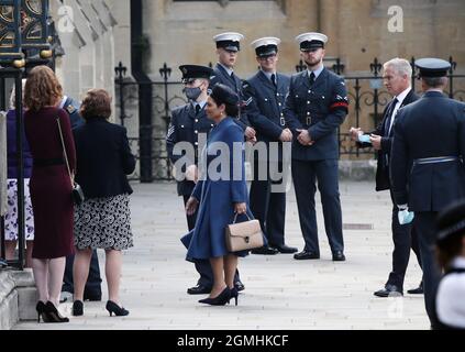 London, England, Großbritannien. September 2021. Der britische Innenminister PRITI PATEL wird in Westminster Abbey ankommen, um an einem Gottesdienst zur Schlacht von Großbritannien teilzunehmen. (Bild: © Tayfun Salci/ZUMA Press Wire) Stockfoto