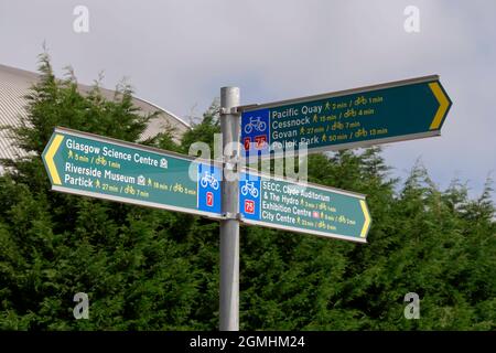 Fahrradweg-Schild auf der clydeside, Glasgow, Schottland, Großbritannien, Europa Stockfoto