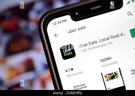 Neu Delhi, Indien, 16. Januar 2020:- Online-Anwendung Zur Lebensmittelzustellung Uber Eats Stockfoto