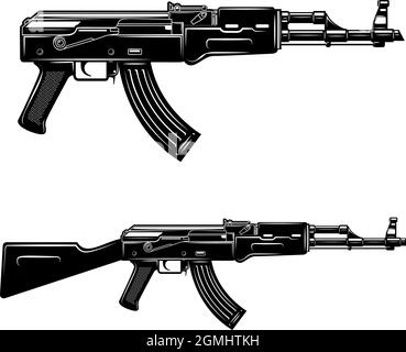 Ein Satz von Illustrationen zum Sturmgewehr. Gestaltungselement für Logo, Etikett, Schild, Emblem, Plakat. Vektorgrafik Stock Vektor