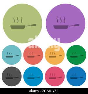 Dampfende Bratpfanne Seitenansicht dunklere flache Symbole auf farbigem Hintergrund Stock Vektor