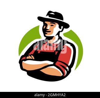 Farmer Illustration Logo isoliert auf weißem Hintergrund Stock Vektor