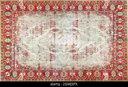 Teil von Old Red Vintage, grunge Persian Carpet Textur, abstraktes Ornament Stockfoto