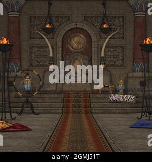 3d-Illustration eines Fantasy-Thronraumes Stockfoto