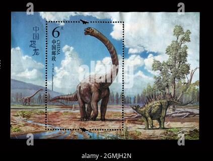 Die in China gedruckte Briefmarke zeigt das Bild der 2017-11 chinesischen Dinosaurier, um 2017. Stockfoto