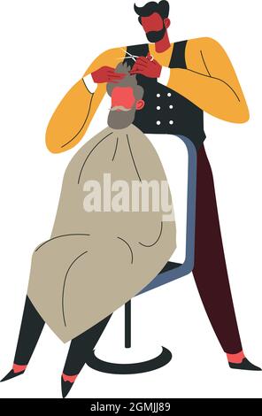 Kämmen und Trimmen von Haaren bei Barbershop-Vektor Stock Vektor