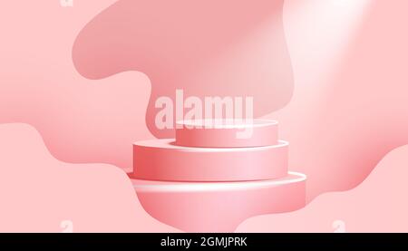 Zylinderpodium mit Wellenform und Schatten auf cremerosa Hintergrund, minimalistische Szene mit geometrischen Formen Stock Vektor