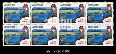 8 STÜCK SET Briefmarken gedruckt im Königreich Bahrain zeigt das Bild des Welt-Habitattages, um 2012. Stockfoto