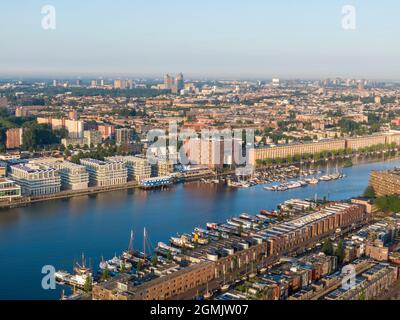 Luftaufnahme der Insel Borneo und der Insel Cruquius in Amsterdam Stockfoto