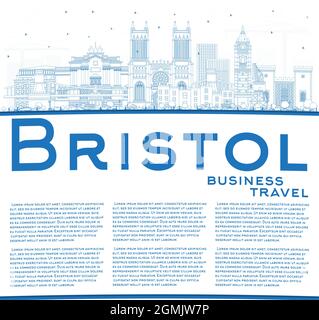 Skizzieren Sie die Skyline von Bristol UK mit blauen Gebäuden und Kopierflächen. Vektorgrafik. Bristol England Stadtbild mit Wahrzeichen. Geschäftsreisen. Stock Vektor