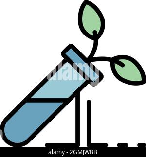 In ein Teströhrchen einpflanzen. Skizzieren Sie die Pflanze in einem Reagenzglas Vektor-Symbol Farbe flach isoliert Stock Vektor
