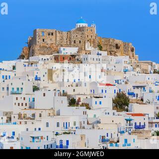 Blick auf Chora, Astypalea, Dodekanes, Griechenland Stockfoto