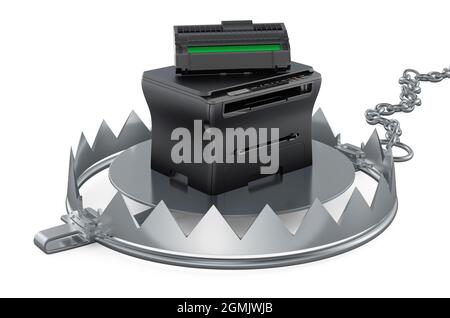 Bear Trap mit Multifunktionsdrucker MFP, 3D-Rendering isoliert auf weißem Hintergrund Stockfoto