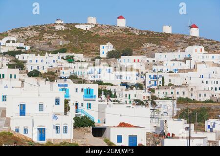 Blick auf Chora, Amorgos, Kykladen-Inseln, Griechenland Stockfoto