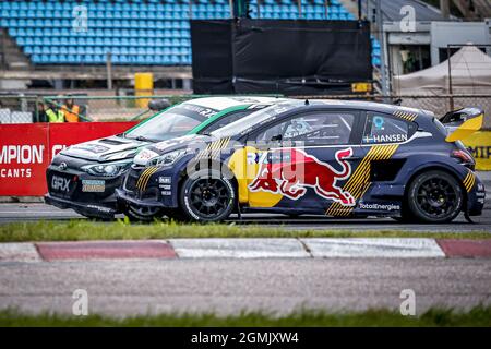 09 HANSEN Kevin (SWE), Team Hansen World RX Team, Peugeot 208, World RX, Action während der World RX von Riga - Lettland, 4. Und 5. Lauf der FIA World Rallycross Championship 2021, FIA WRX, vom 18. Und 19. September auf der Bikernieku Compleksa Sporta Baze, in Riga, Lettland - Foto: Paulo Maria/DPPI/LiveMedia Stockfoto