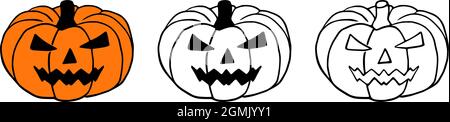 Jack-o-Laterne oder Halloween Kürbis handgezeichnete Vektor-Set isoliert auf weißem Hintergrund. Stock Vektor