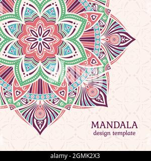 Einladung Grafikkarte mit Mandala. Vintage-Deko-Elemente. Anwendbar für Deckblätter, Poster, Flyer, Banner. Arabisch, islam, indisch, türkisch. Stock Vektor