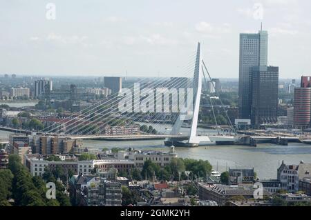 Erasmusbrug im Zentrum von Rotterdam über den Fluss Nieuwe Maas Stockfoto