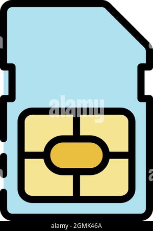 Symbol für SIM-Karte des Telefons. Kontur Telefon sim-Karte Vektor Symbol Farbe flach isoliert Stock Vektor