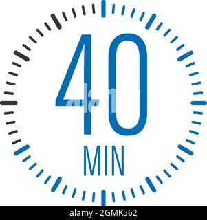 Das Vektorsymbol für die Stoppuhr für 40 Minuten. Stoppuhrsymbol in flacher Ausführung, Timer auf farbigem Hintergrund eingeschaltet. Vektorgrafik. Stock Vektor